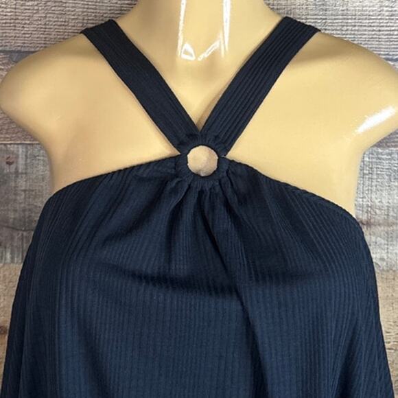 Free People Just A Fling Halter Tank Top Ribbed Bubble Hem Black Size Small - Picture 2 of 8